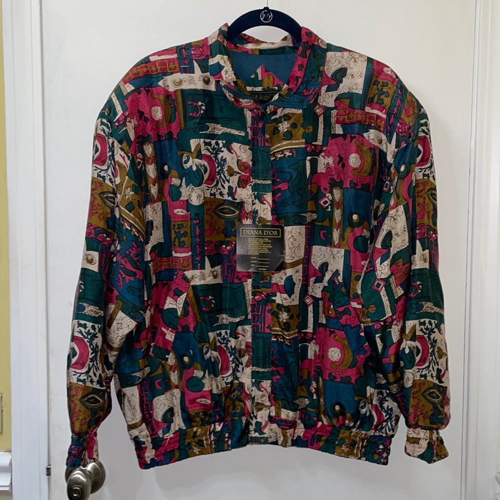 Silk Warm‑Up Jacket | Teal Retro Athletic Zip‑Up NWT